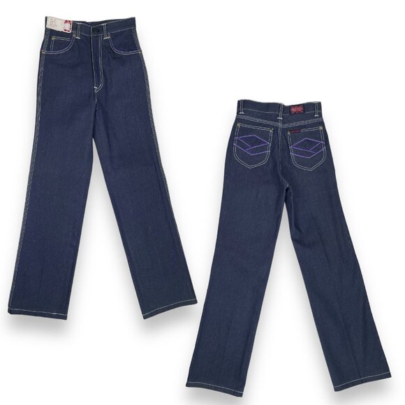 NWT Vintage 1970s Longstreet Dark Wash Denim Embroidered Jeans 12S / 23.5" - 24" - Picture 1 of 16